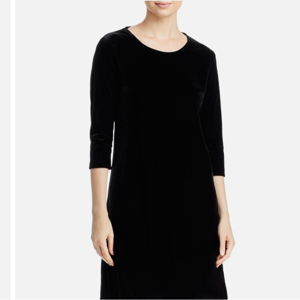 Vintage Black Velour Subtle A Line 1970's 1980's Mod Style Dress